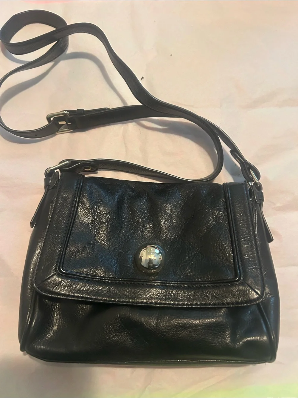kate spade Black Leather Crossbody Bag with Silver Button